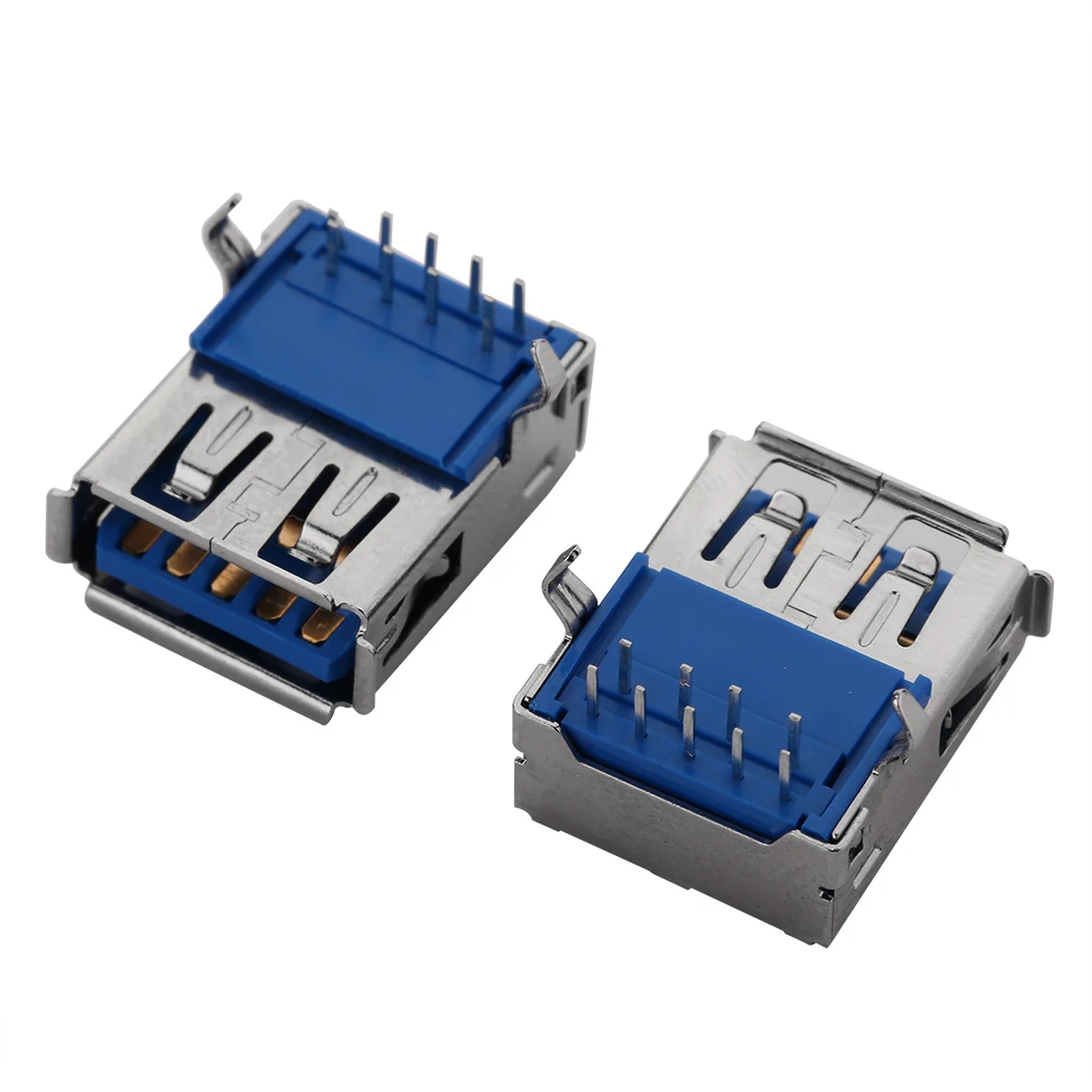 10 Buah USB Tipe A Port Standar Konektor Jack Solder Wanita Soket PCB Tipe B 90 Derajat Patch Penyisipan Lurus Horisontal