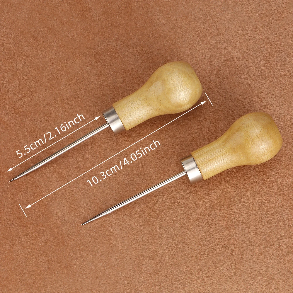 QJH 2 Pcs Leather Scratch Stitching Awl/ Leather Awl Tool Craft Sewing Punching/ Hole Maker Stitching/ Solid Wood Leather Tools