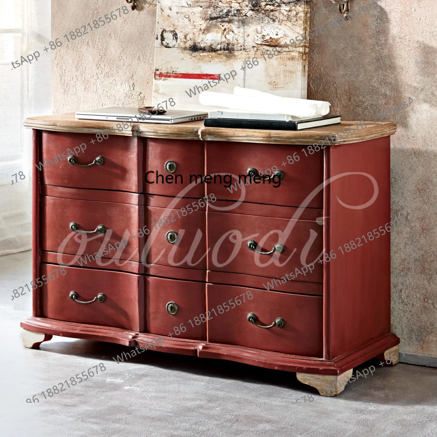 

American retro decorative side cabinet, foyer entrance, French storage storage chest