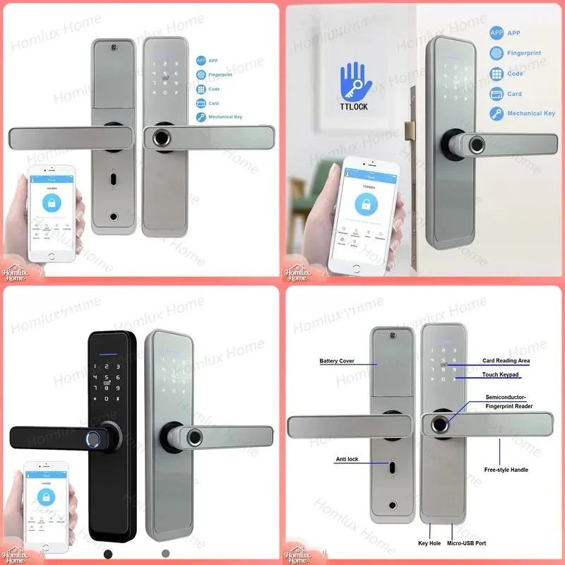 Smart Door Lock with WiFi BLE App Control Electronic Keypad Card Fingerprint Access European Standard Ferrule Smart Lock for