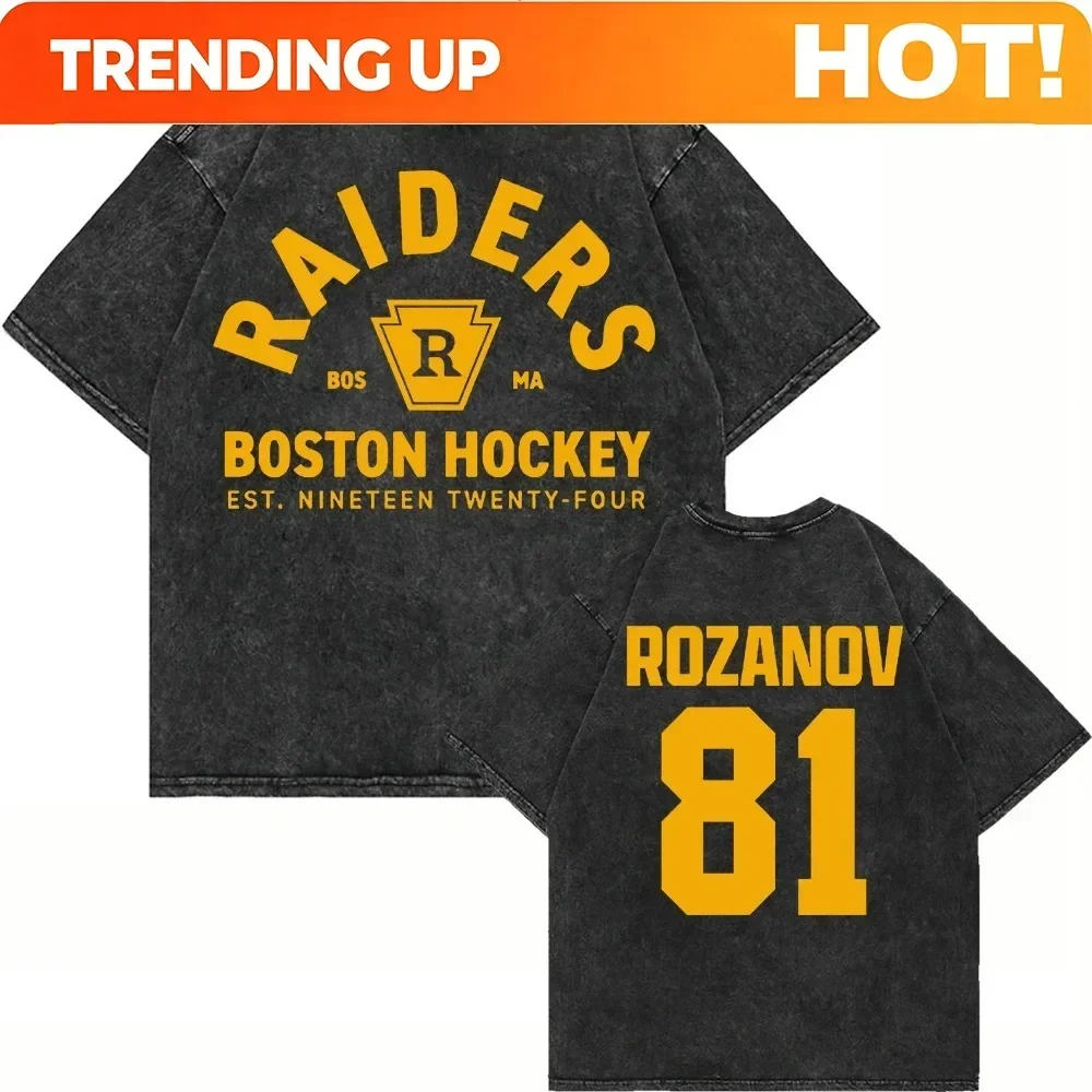 Customization Heated Rivalry Ilya Rozanov 81 Boston Raiders Graphic Print Vintage Washed Cotton T-Shirts Men Women Loose Casual