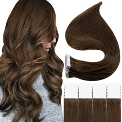 Nastro pieno di lucentezza nelle estensioni dei capelli capelli umani Remy marrone più scuro 12 pollici-24 pollici 100% capelli umani Remy raddrizzatore invisibile