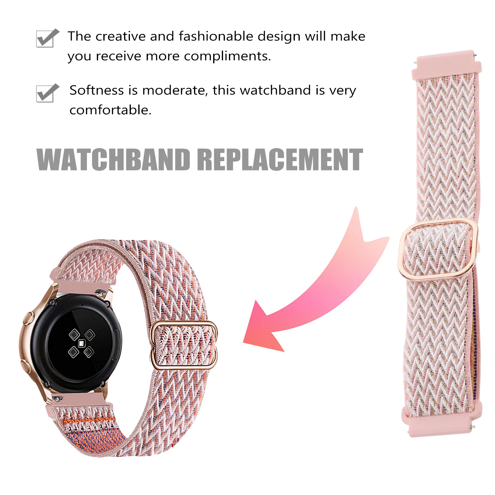 Creative Smartwatch 20mm Watchband Replacement Watch Strap Flexible Watch Belt Elastic Watch Band Watch Wristband