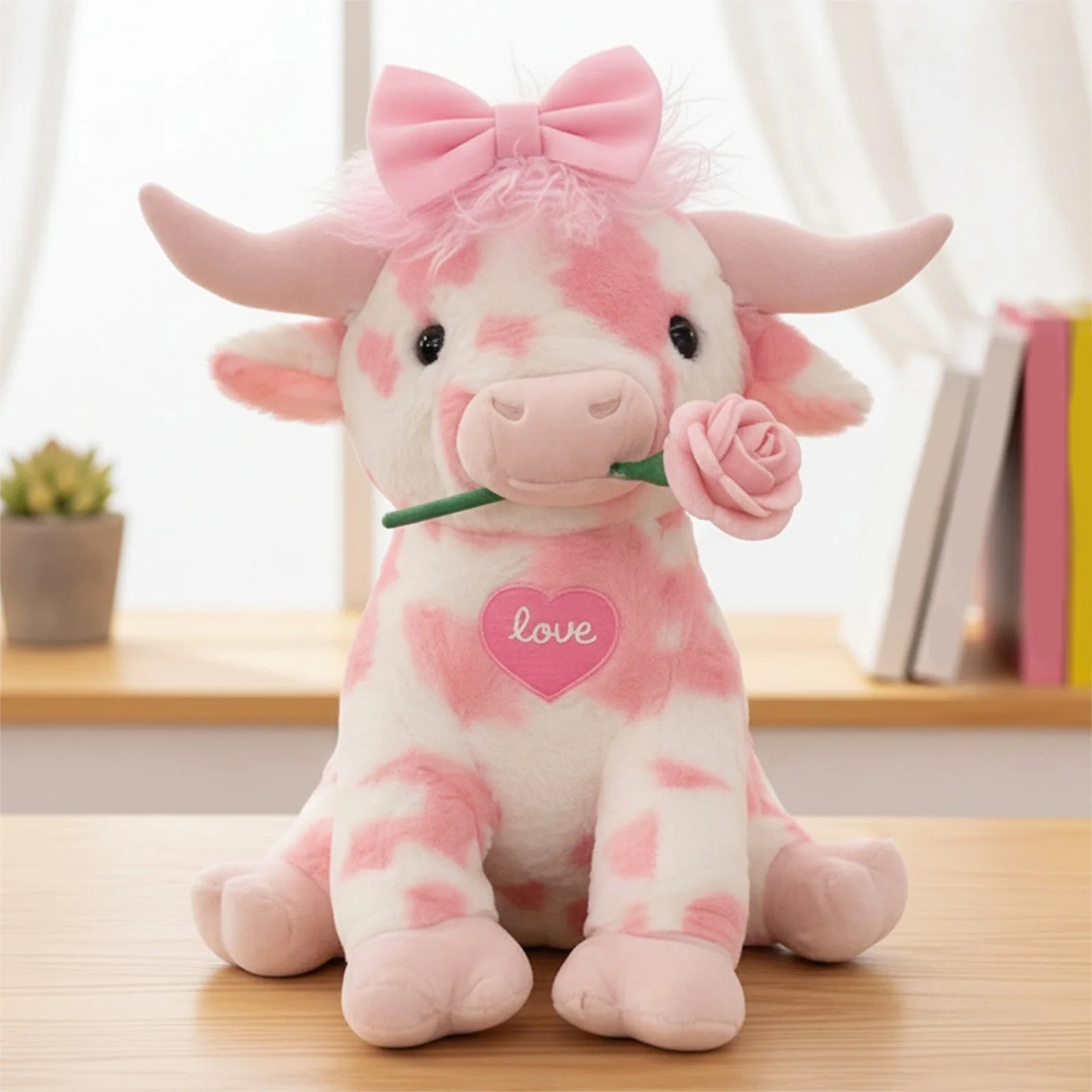 35cm 핑크 하이랜드 소 귀여운 봉제 인형 만화 장난감 귀여운 봉제 인형 소년 소녀 여성 생일 선물 3세 이상