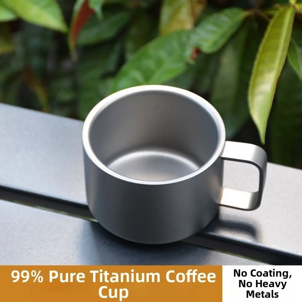 2pcs New Small Size Coffee Cup Double Layer Multistyles Titanium Alloy Cup Coffee Spoon Teacup