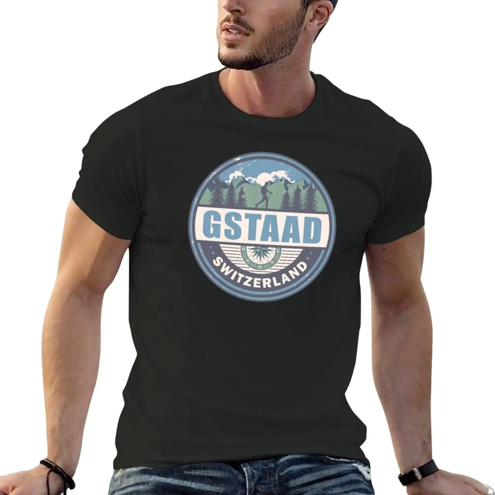 Gstaad Switzerland Swiss Alps Vintage Hiking Design T-Shirt man clothes blacks mens cotton t shirts