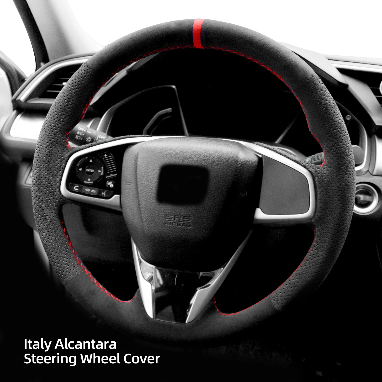 Alfanxi Hand Stitch Alcantara Steering Wheel Cover Compatible with Honda CR-V CRV/Civic 10/Clarity 2016-2021