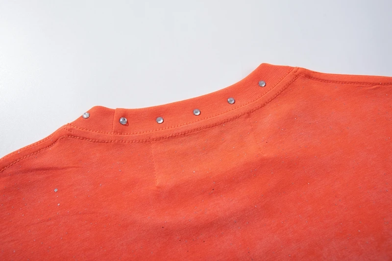 Übergroßes Orange Strass Washed T-Shirt mit Engelsflügeln und Graffiti Lustiges Grafik-T-Shirt für Männer und Frauen Sommer Lässiges Baumwoll-Kurzarm-Oberteil – Detail 12