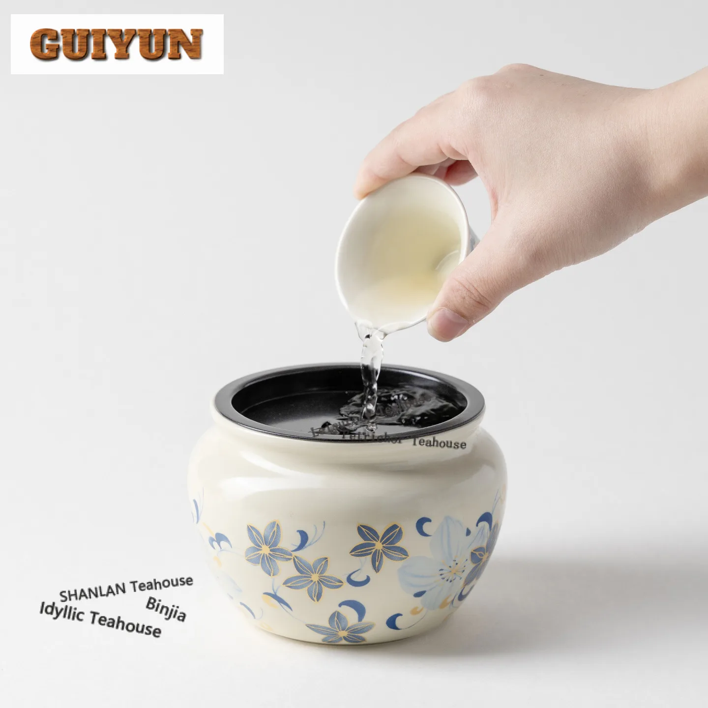 

450ml Hand Painted Lily Jianshui Tea Washing Basin Water Washing Slag Tank Tea Residue Barrel Household Chaxi Accessories Craft