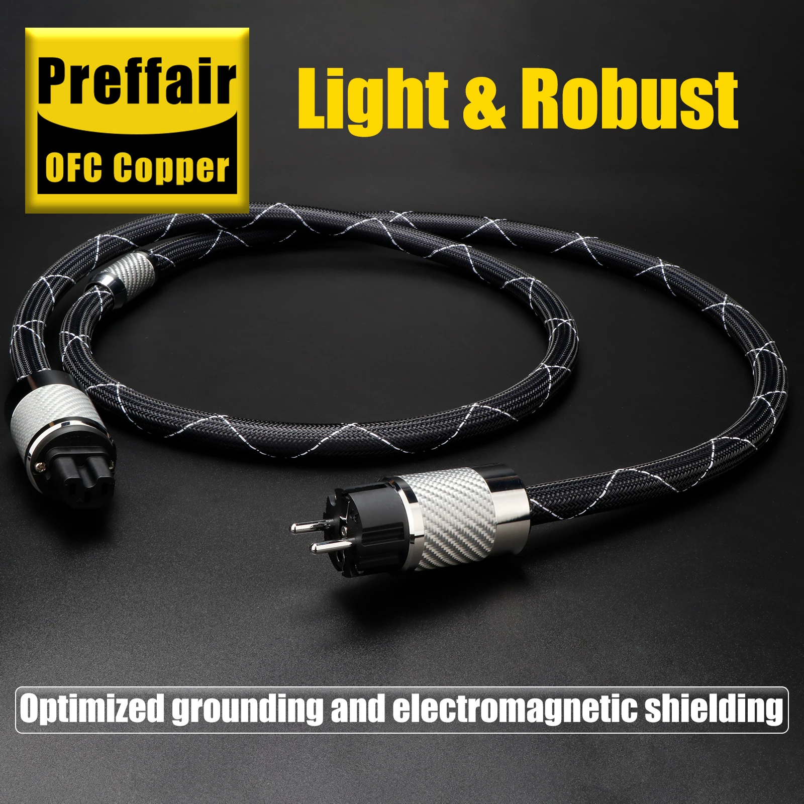 

Preffair nanoflux-18 OCC Copper HiFi Schuko cable Rhodium Carbon Fiber fever EU AC power cable FI-E50 FI-50 (R) plug fever audio