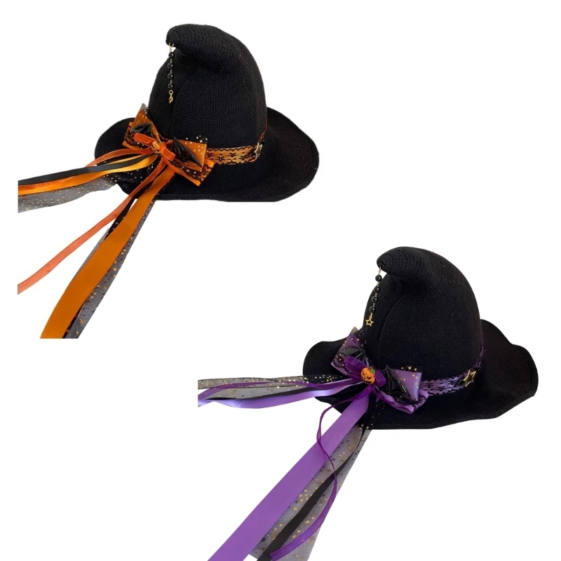 Knittng Witch Hat for Halloween Party Decorations Large Bowknot Wizard