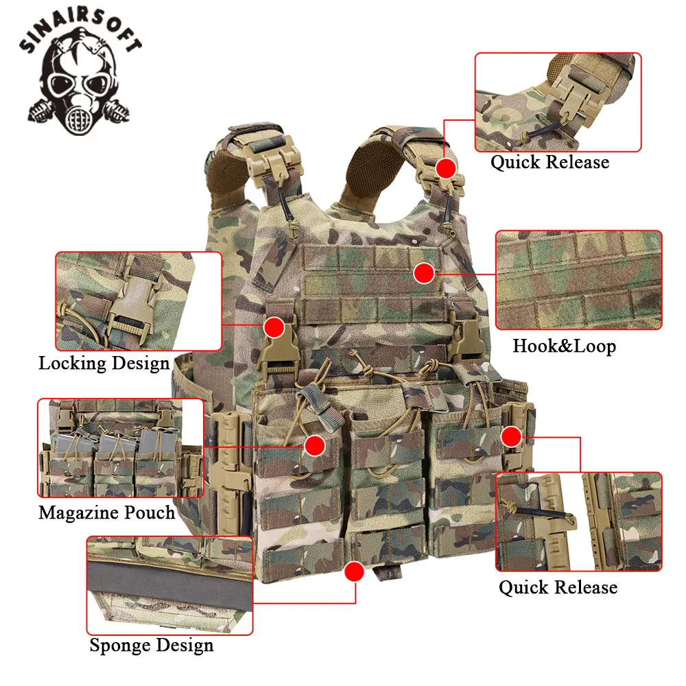 Gilet tattico in nylon SINAIRSOFT con gilet da caccia Chaleco portapiatti multi-camo Molle di sicurezza a sgancio rapido