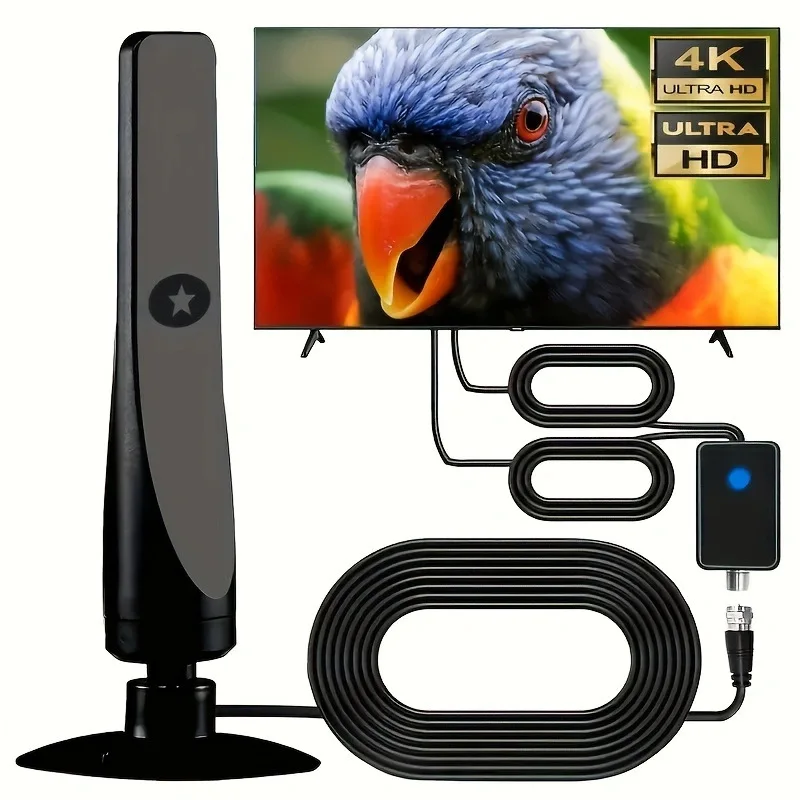 HDTV Antenne DVB-T2 Innen/Außen, 3 m lang, High Gain, Digital TV, Signalverstärker, 4.0 Kabel, einfache Installation