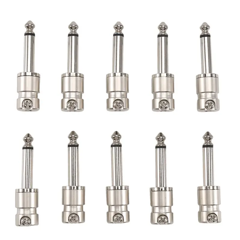 A06F-10Pc 6.35Mm For TS Mini Short Barrelful Zinc Alloy Jack Plug - Screw Lock,For Guitar Pedal Patch Cable,HIFI Audio