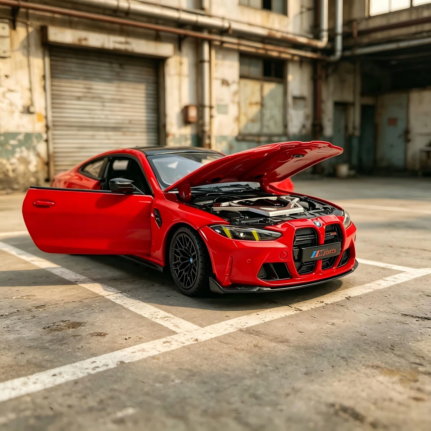 rastar 1: 24 simulation BMW M4 CS alloy car model, doors and hood can be opened, static ornaments, front wheels can turn