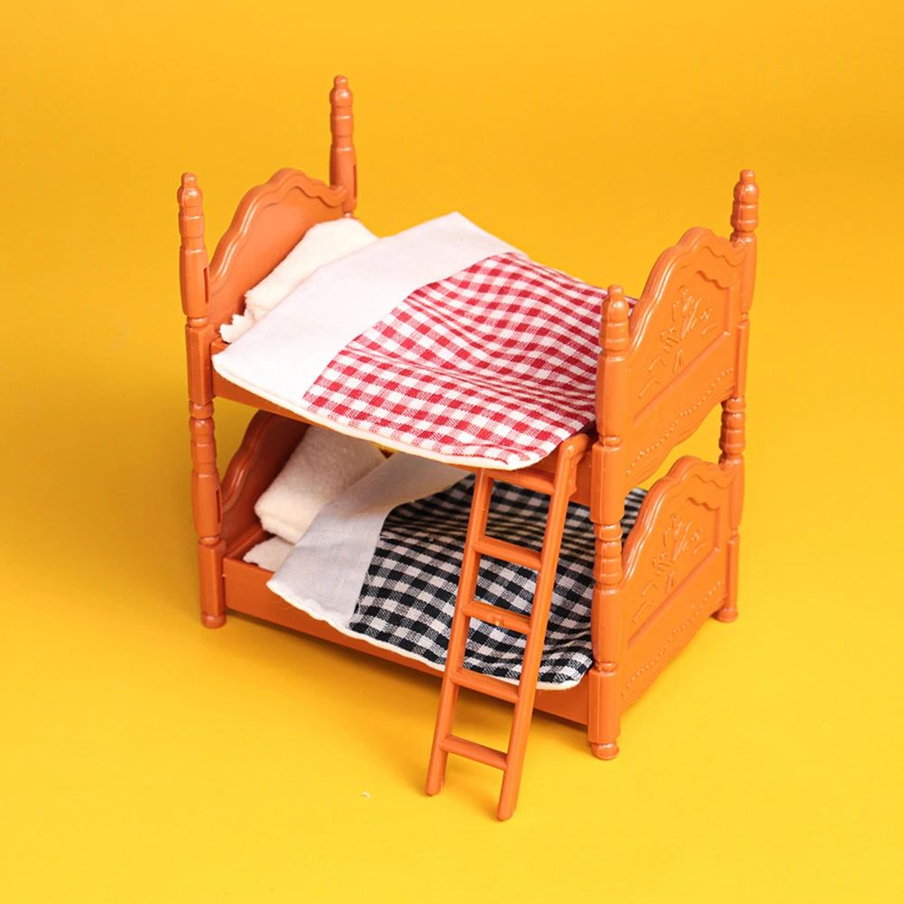 2 Sets Mini Bed Furniture Bunk Beds House Girl Plastic Cozy Bedroom Decor Model Ornament