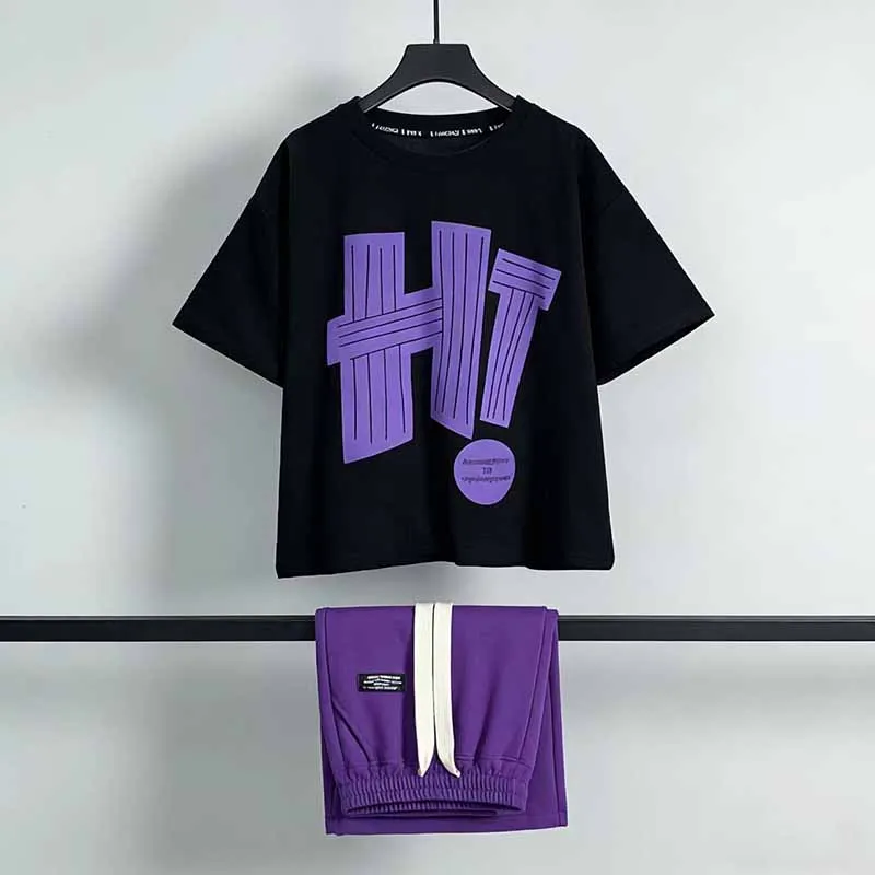 Boys Clothing Set Children Summer Short-Sleeve Tops + Capri Pants 2Pc Sportswear Sets Kids Alphabet Print Fashionable Outfits