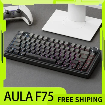 Aula F75 Wireless Bluetooth Keyboard 3 Mode 2.4g Usb Mechanical Gamer Keyboards Hot-Swap 80key Rgb Gaming Keyboard For Laptop Pc