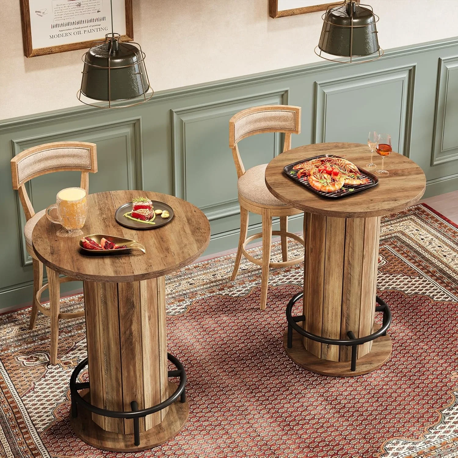 LITTLE TREE Round Dining Table, 39.4" H Small Circle Kitchen Table,for Small Spaces,Dining Room,Kitchen,Bar, Brown (Only Table)