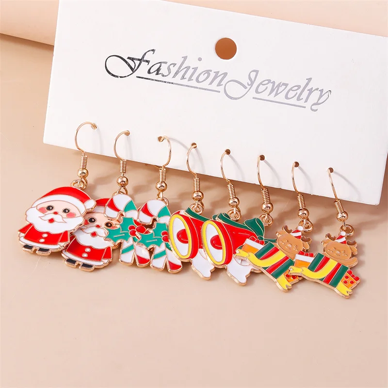 لطيف المينا سانتا كلوز أقراط الأيائل ثلج انخفاض الأقراط للنساء الفتيات هدايا مجوهرات حفلة عيد الميلاد #5