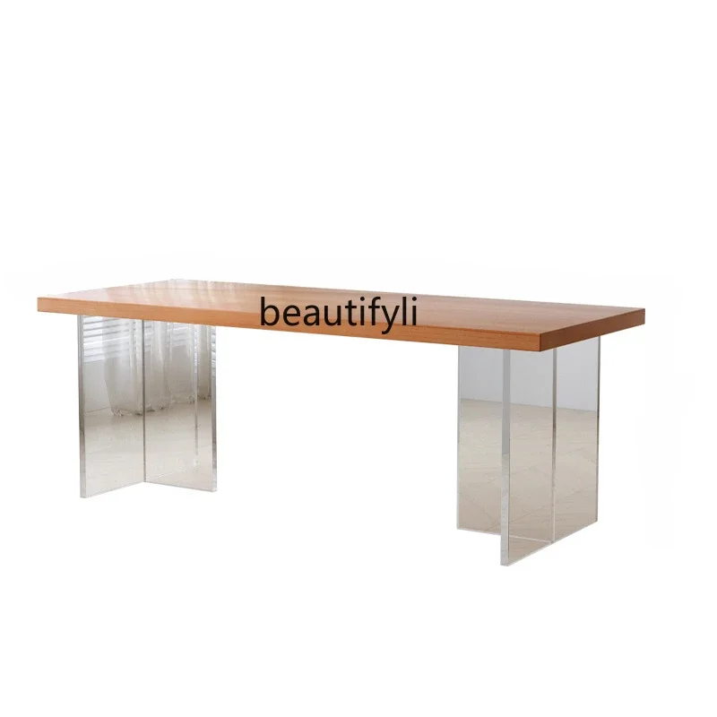 

S Light Luxury Dining Table Acrylic Suspended Solid Wood Table Simple Designer Log Workbench Home Desk Living Room Furniture