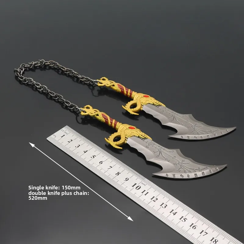 15cm/5.91in God of War 4 Game Peripheral Kratos Blade of Chaos Alloy Weapon Model Paired with Metal Ornaments Toy Gift for Boys