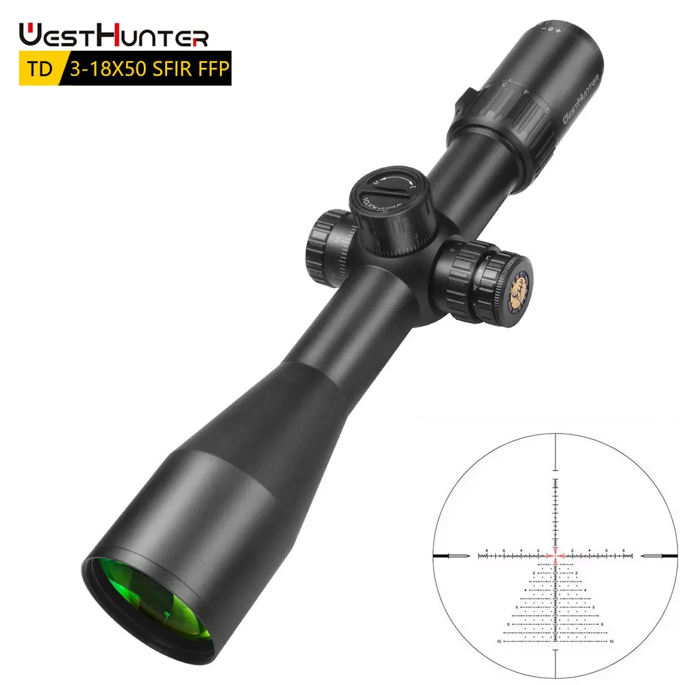 WESTHUNTER TD 3-18X50 SFIR FFP Riflescope 34mm Tube First Focal Plane Hunting Scope Tactical Turret Lock Long Eye Relief Sights