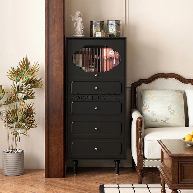 

05-*American retro black chest cabinet household drawer living room against the wall modern storage locker