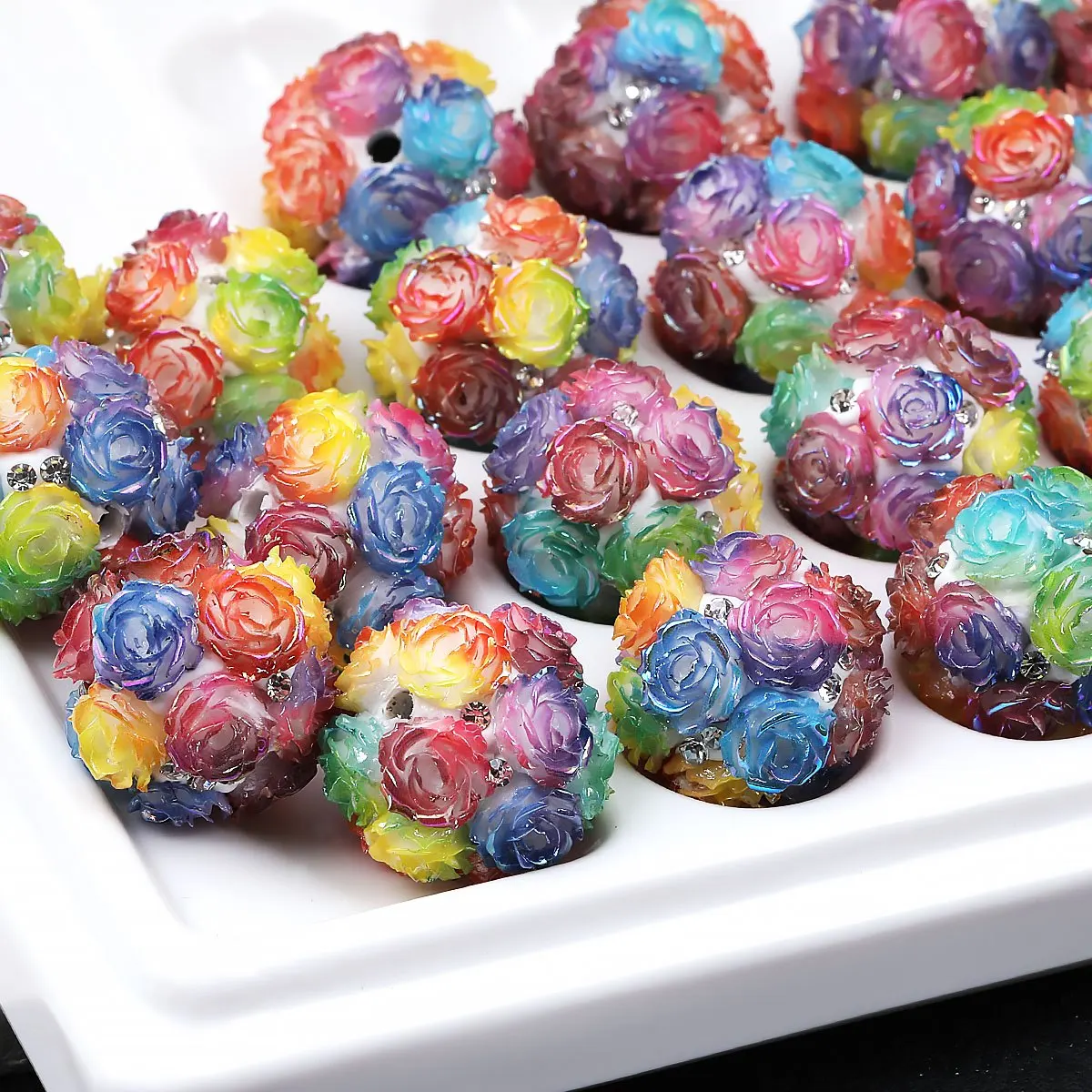 4/9pcs Random Color Rose Cluster Acrylic Beads 21mm For DIY Bracelet Necklace Hair Accessories Craft Making