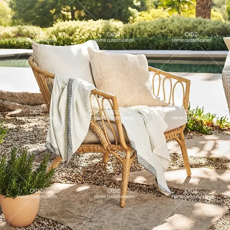 Outdoor Rattan Sofa Bed Waterproof Wicker Small Sofa Set for Balcony Courtyard Sunroom Patio Garden Furniture Combination