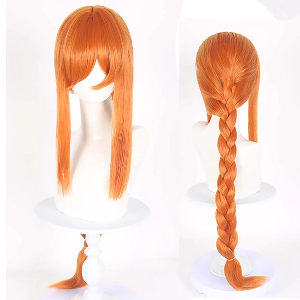 Peluca de Anime con trenzas largas naranjas para mujer y niña, Cosplay de Halloween