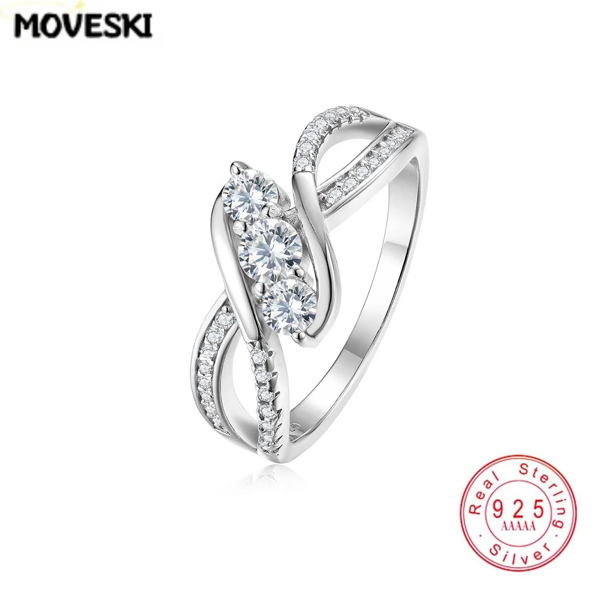925 Sterling Silver Twisted Infinity Moissanite Ring for Women Round Cut 3-Stone Promise Engagement  Fine Jewelry