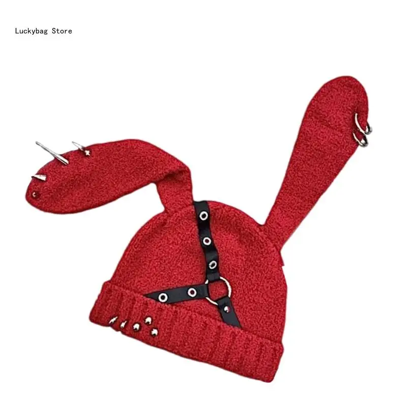 Rabbit Ears Hat for Teens Cosplay Costume Rivet Caps Outdoor Activity Pullover Hat Fashion Skull Hat Women Streetwear Hat