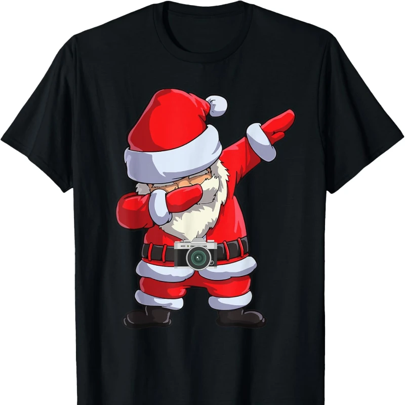 Dabbing Santa Claus Photographer Comics Christmas Funny Xmas Camera T-Shirt Trending Creative Casual Style Tops Tee Shirt Shor