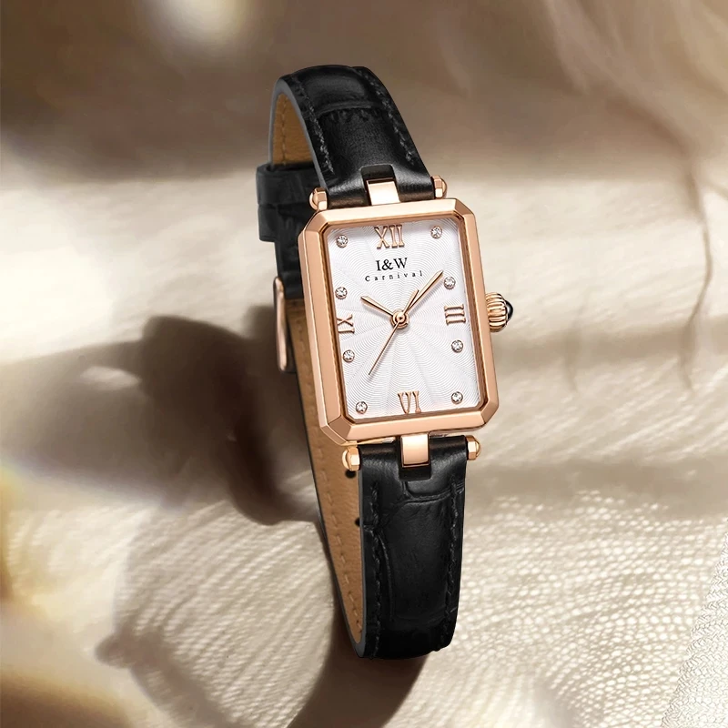 CARNIVAL Brand Fashion Quartz Wristwatches Ladies Luxury Rose Gold Leather Casual Girls Watch Waterproof for Women Montre Femme