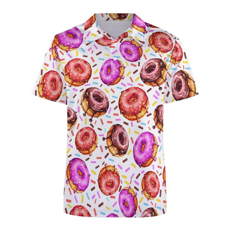 Food Pizza Burger 3D Print Polo Shirt For Men Funny Hot Dog Donut Graphics Short Sleeves T-shirt Button Oversized POLO Shirts