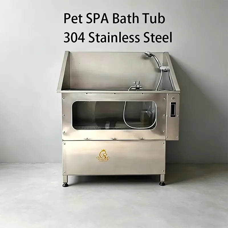 

High-End 304 Stainless Steel Pet SPA Bath Sink with Bubble Control & Hot Air Function Grooming Tub for Salons