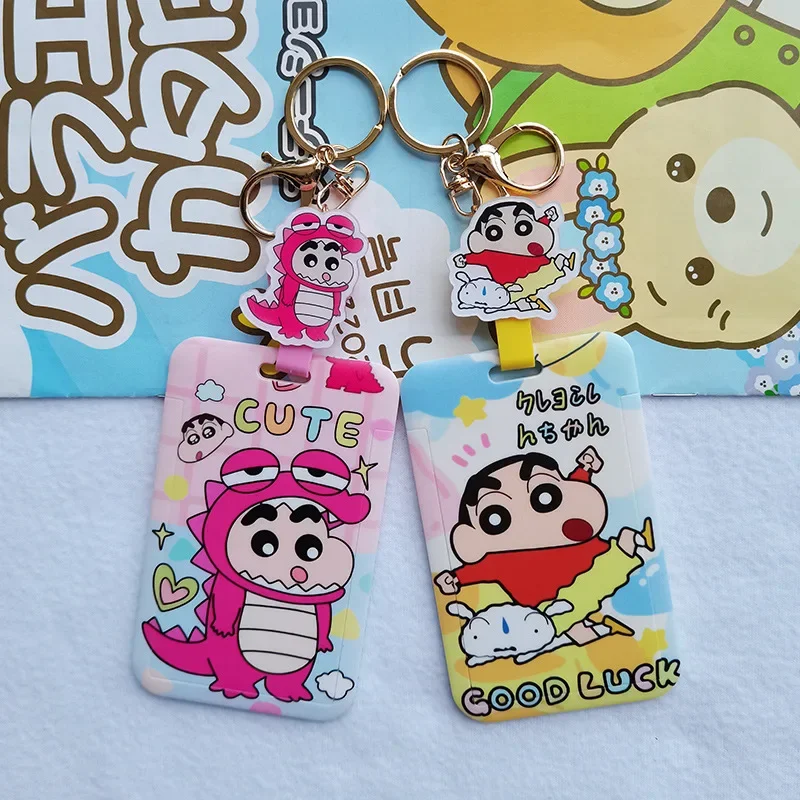 Anime Crayon Shin Chan Easy-pull Buckle Card Holder Cartoon Student Portable ID Cover Key Chain Cute Protective Case Gift