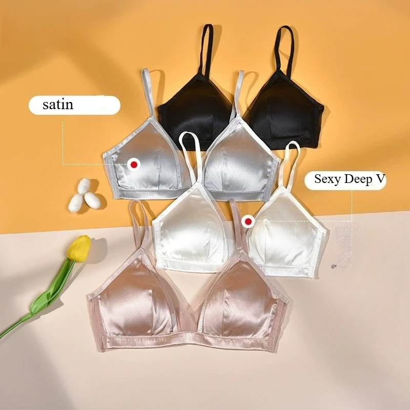 

French Satin Bra for Women Breathable Seamless Bra Comfortable Underwire Triangle Cup Underwear Bra Women's Intimates