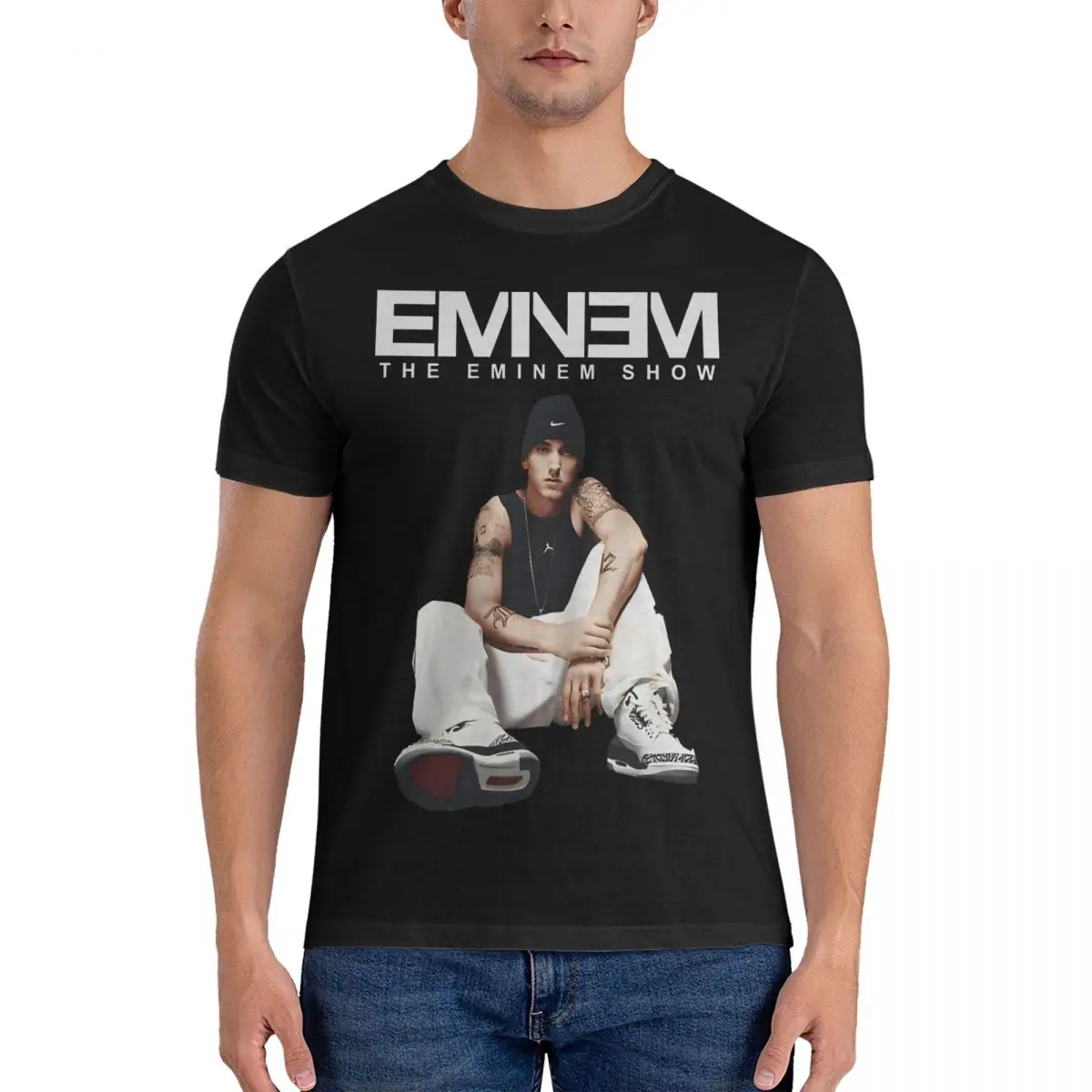 Novelty Detailed In A Close Up Shot T-Shirt Men Round Collar Pure Cotton T Shirts Eminem E Short Sleeve Tee Shirt