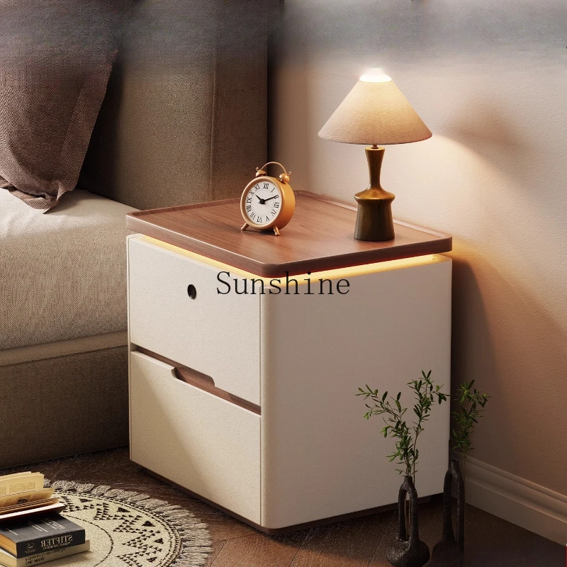 

Smart Home Bedroom Safe Integrated with Fingerprint Lock Cream Wind Bedside Cabinet