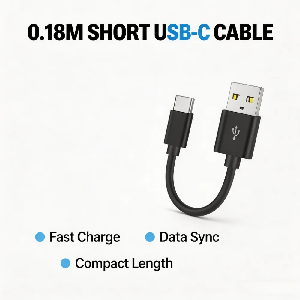 18cm USB‑A to USB‑C Fast Charger Cable Short Type‑C Data Sync Charging Cord Portable For Phone Tablet Power Bank Pocket Use