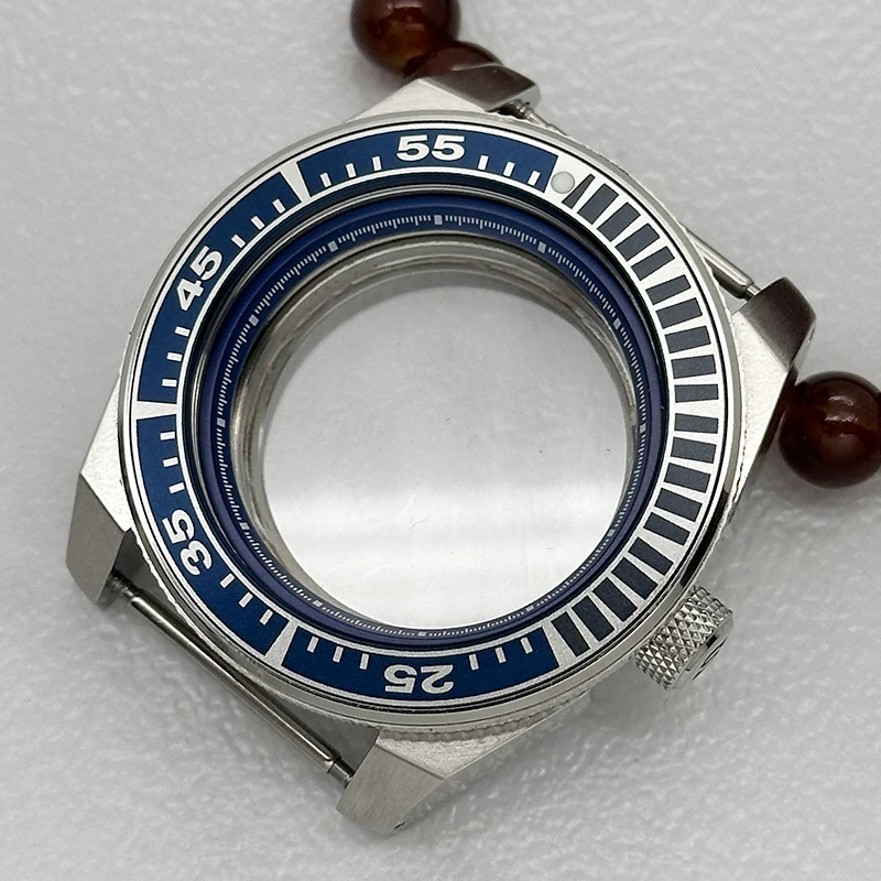 

44mm Silver King Samurai Watch Case Transparent Back Cover Fits NH34 7S26 4R NH35 NH36 Movement With Bezel Watch Modification