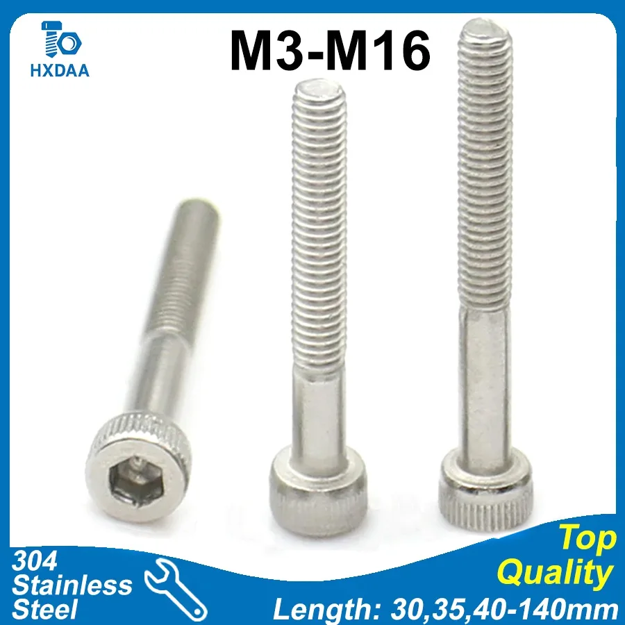 1-10pcs M3 M4 M5 M6 M8 M10 M12 M14 M16 304 Stainless Steel Hex Socket Head Cap Screws Knurled Grip Cylinder Head DIN 912