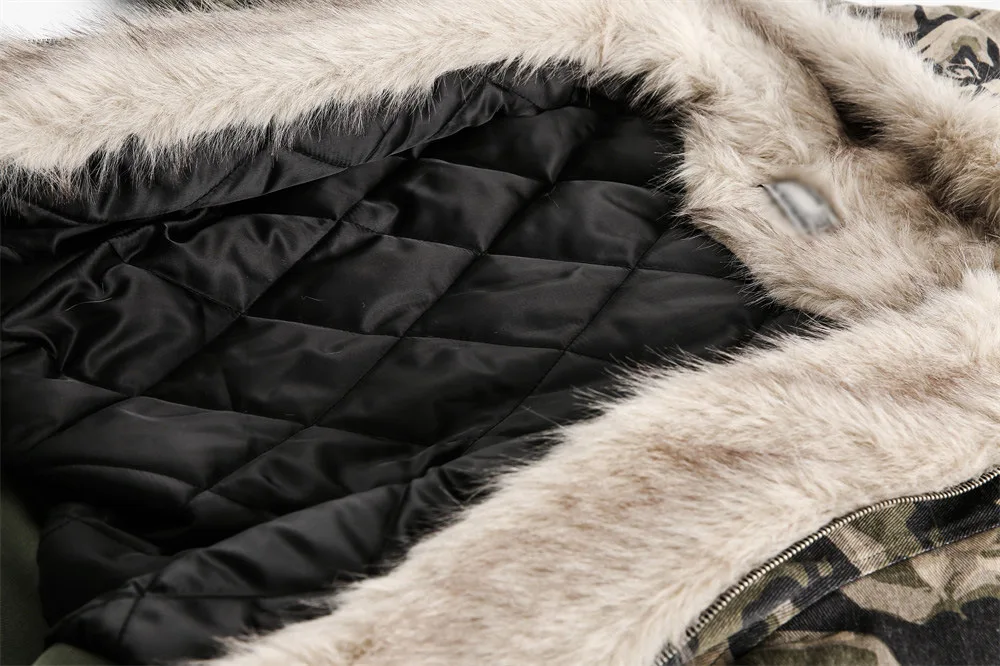 Herren Camo Blumenmuster Kunstfell Kapuzen-Bomberjacke Winter Dicke Fleece-Gefütterte Kurze Gefütterte Jacke Lose Y2K Streetwear Männliche Freizeit-Oberbekleidung – Detail 11