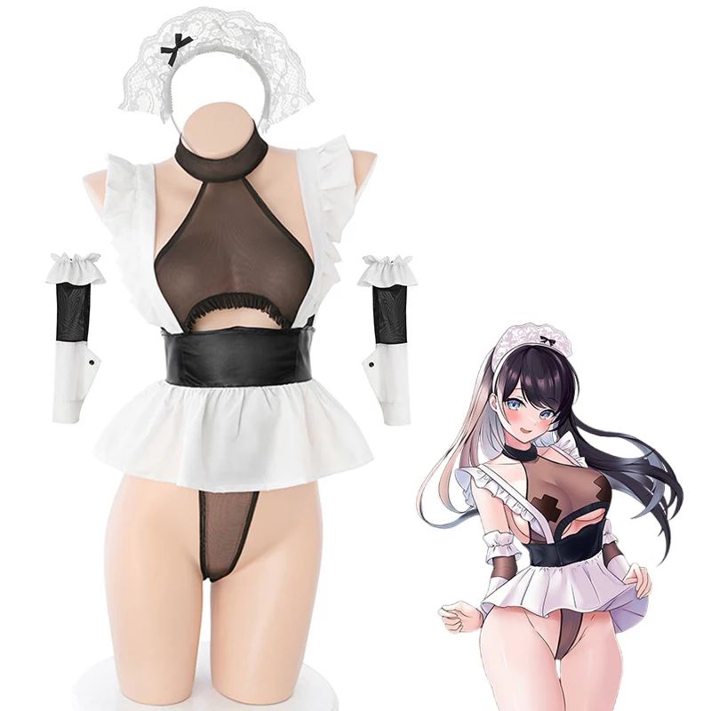 Anime Maid Cosplay Costume Sexy Open Crotch Bodysuit Apron Dress Uniform Temptation Role Play Lingerie