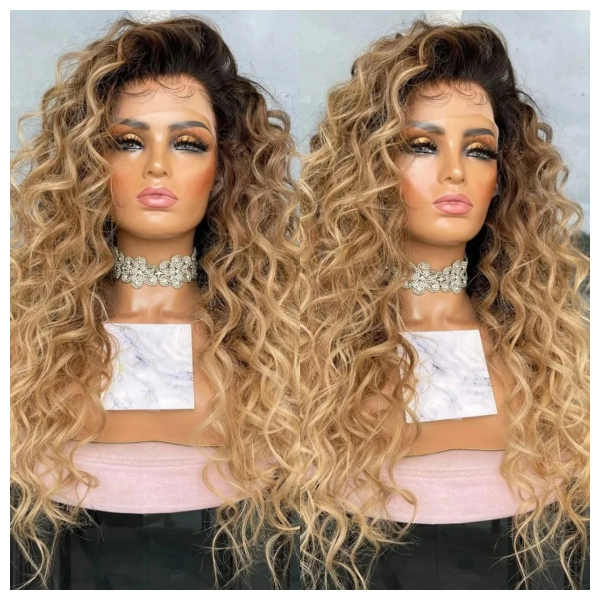 

Невидимый ремешок, полный Hd, парик спереди, высокая плотность, медовый блондин, бесклеевой парик, вьющийся, глубокая волна, кружевной парик, синтетические волосы