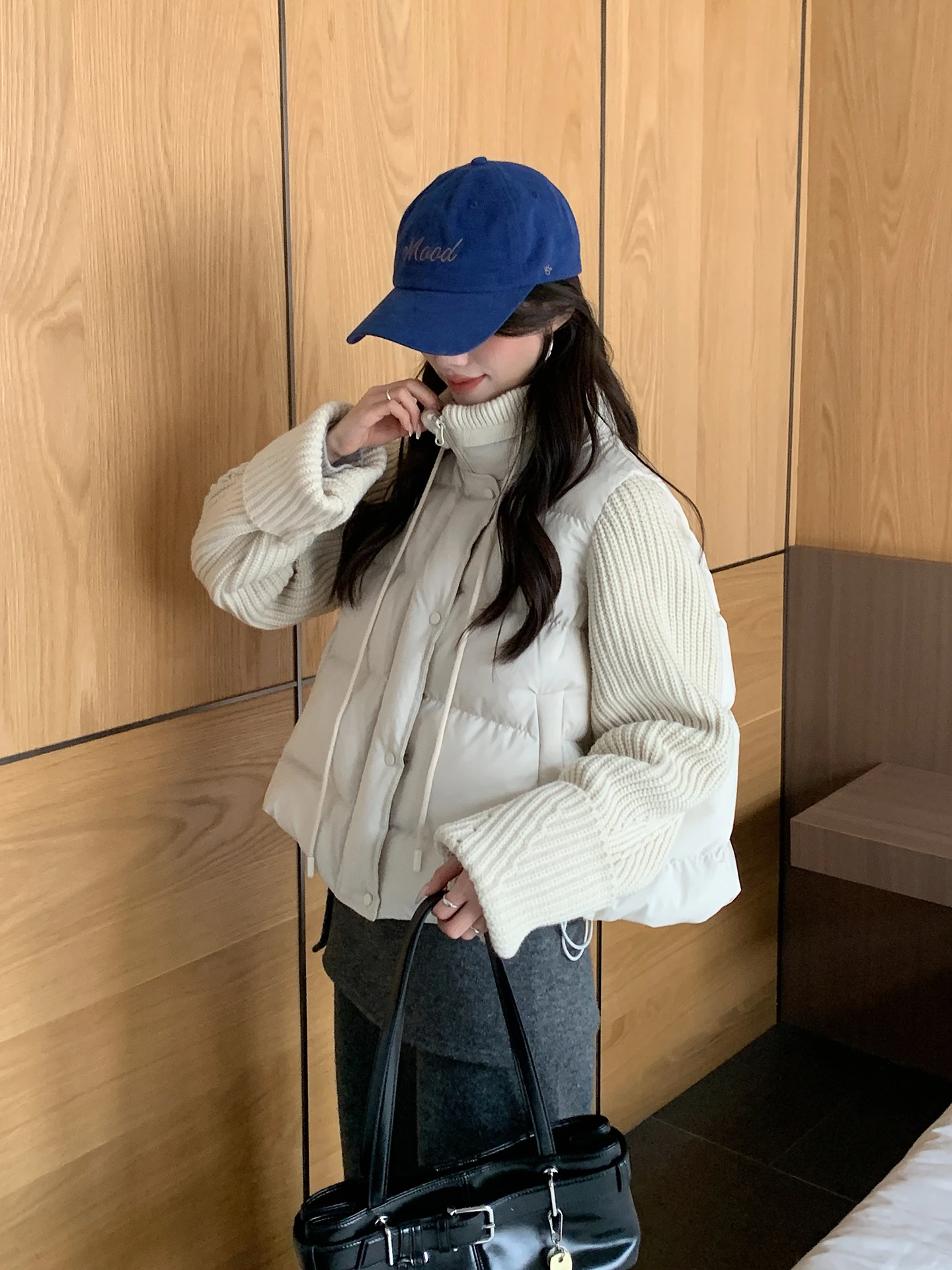 

Корейский вязаный жилет из хлопка со вставками, с воротником-стойкой, женский, осенне-зимний, новый дизайн, свободный, универсальный, безрукавка...