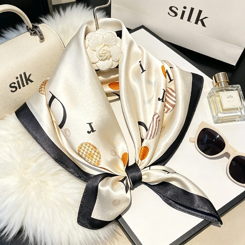 

Silk Silk Scarf 00% Mulberry Silk Temperament Fashionable and Versatile High-end Printing Decoration Neck Small Square Scarf
