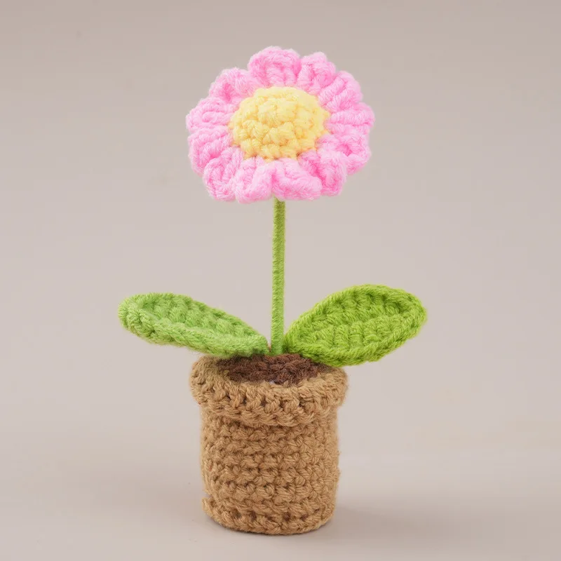 Niedliche Gehäkelte Blumentöpfe Handgewebte Gänseblümchen Mini-Gänseblümchen-Blumentopf Tisch- und Autodekoration Geschenk – Detail 5